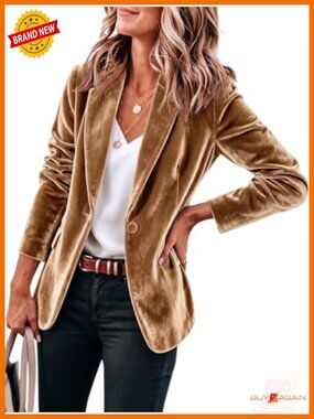 Cicy Bell Velvet Blazer Open Front Notch Lapel Work Office Suit Jacket